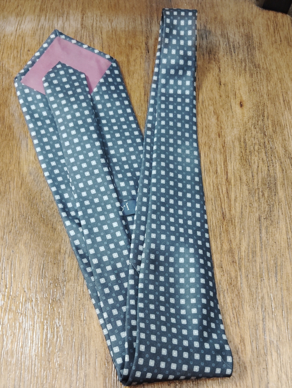 J. Crew Slate Blue Square-Pattern Silk Tie with Rose Tip
